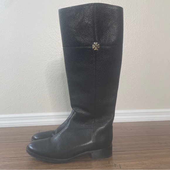 Tory Burch boots black grained leather knee high zip up boots luxury boots - Picture 16 of 16